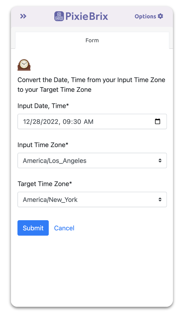 Convert Time Zone PixieBrix